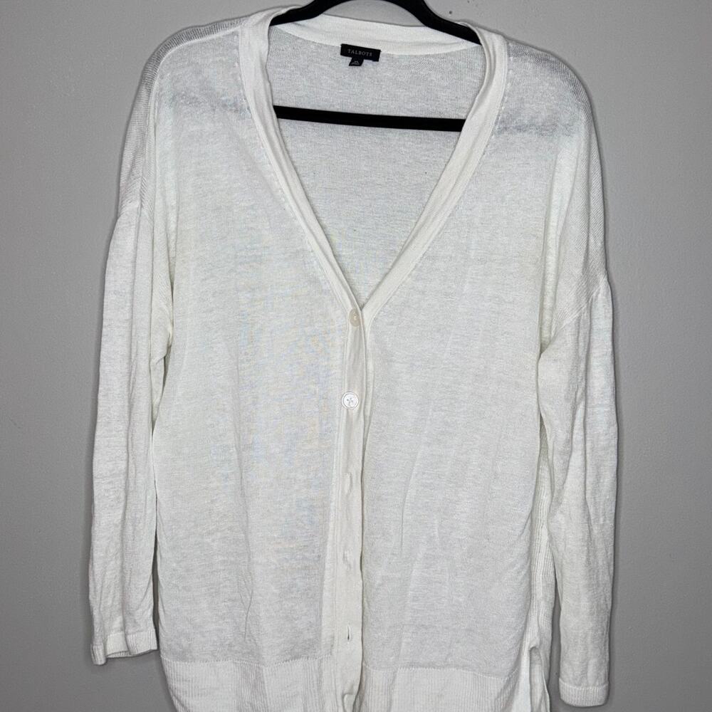 Talbots Womens Size XL White Long Sleeve Button up Cardigan